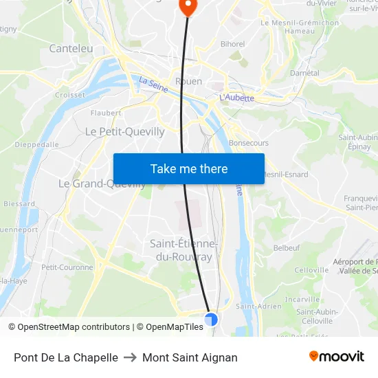 Pont De La Chapelle to Mont Saint Aignan map