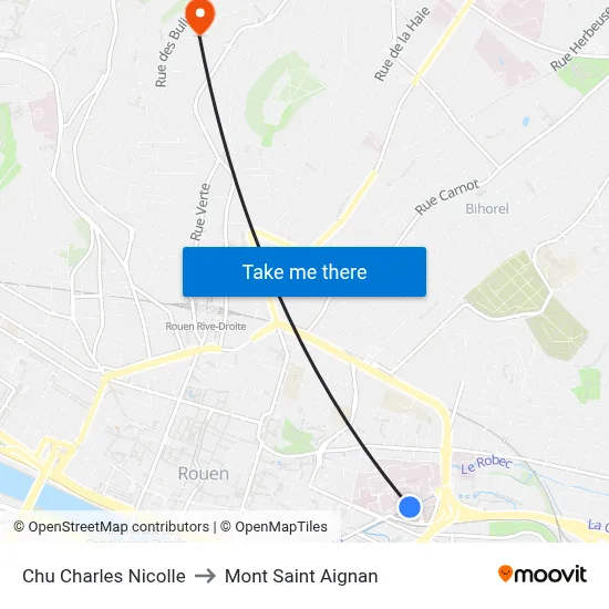 Chu Charles Nicolle to Mont Saint Aignan map