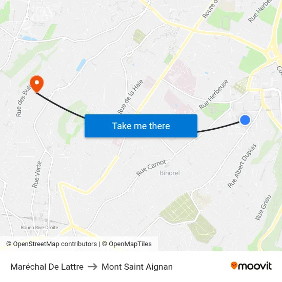 Maréchal De Lattre to Mont Saint Aignan map
