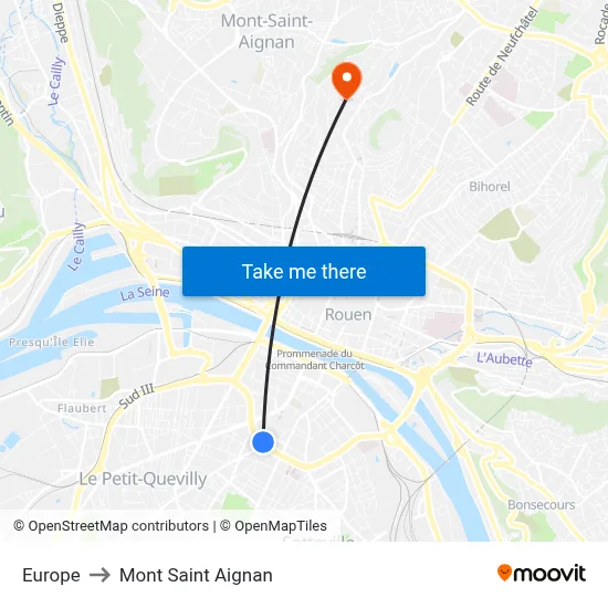 Europe to Mont Saint Aignan map
