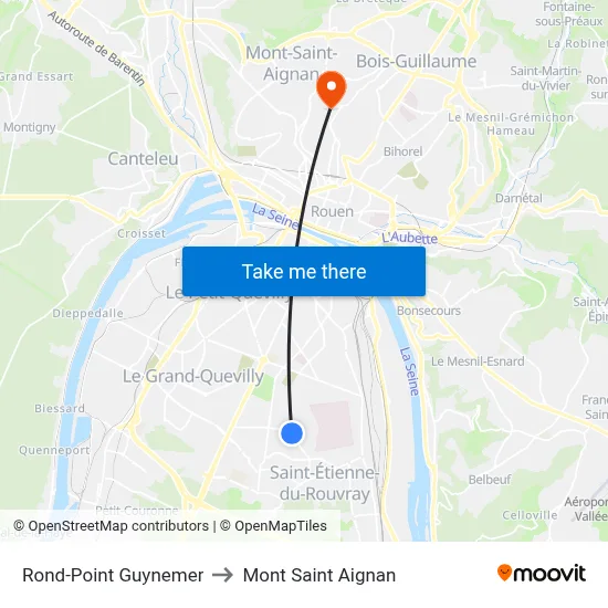 Rond-Point Guynemer to Mont Saint Aignan map