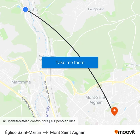 Église Saint-Martin to Mont Saint Aignan map