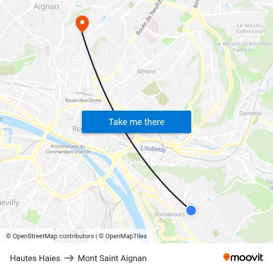 Hautes Haies to Mont Saint Aignan map