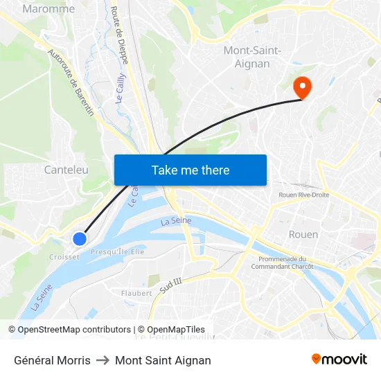 Général Morris to Mont Saint Aignan map