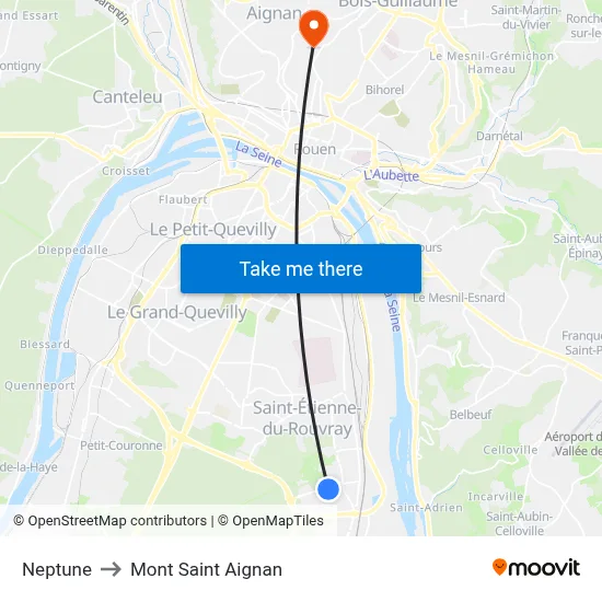 Neptune to Mont Saint Aignan map
