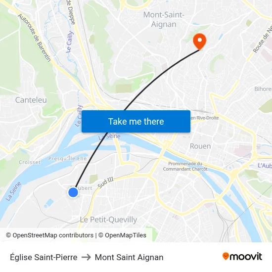 Église Saint-Pierre to Mont Saint Aignan map