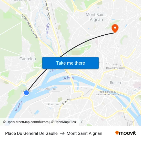 Place Du Général De Gaulle to Mont Saint Aignan map