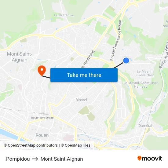 Pompidou to Mont Saint Aignan map
