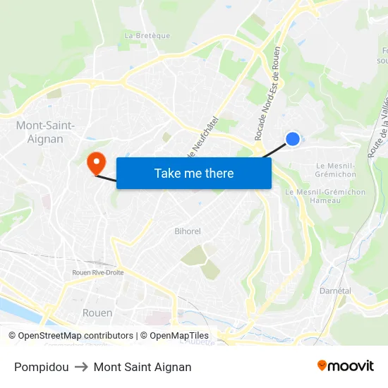 Pompidou to Mont Saint Aignan map