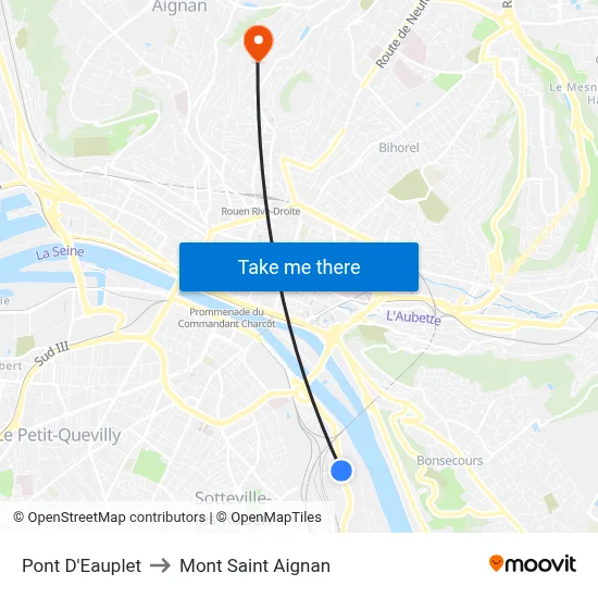 Pont D'Eauplet to Mont Saint Aignan map