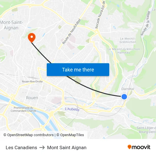 Les Canadiens to Mont Saint Aignan map