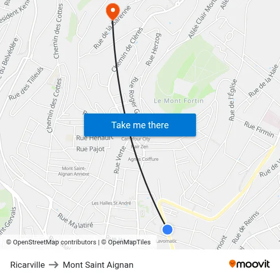 Ricarville to Mont Saint Aignan map