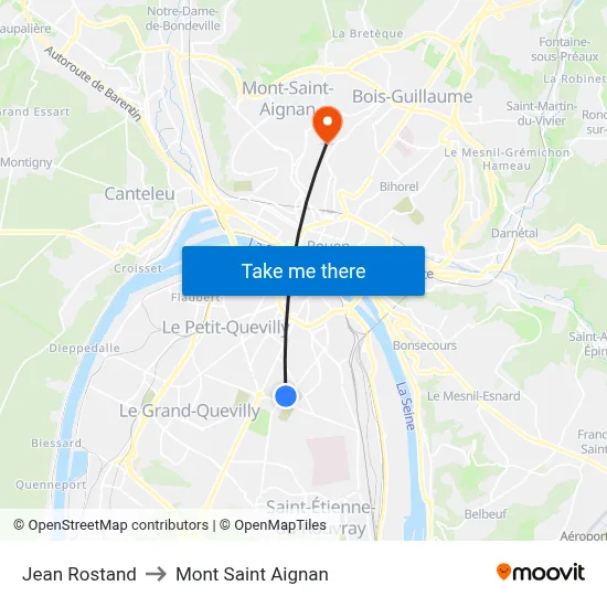 Jean Rostand to Mont Saint Aignan map