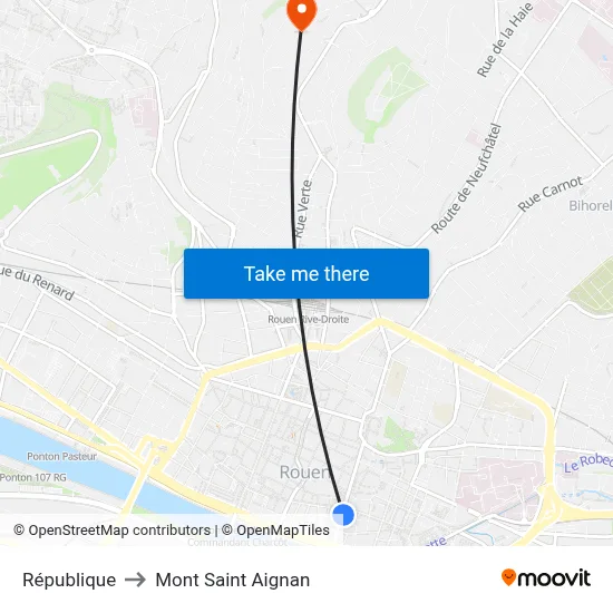 République to Mont Saint Aignan map