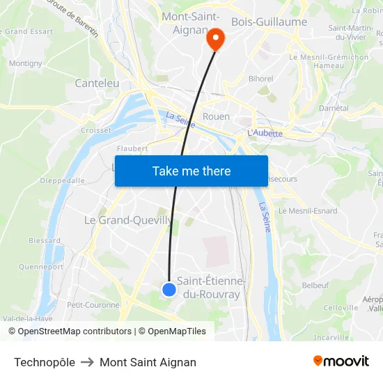 Technopôle to Mont Saint Aignan map