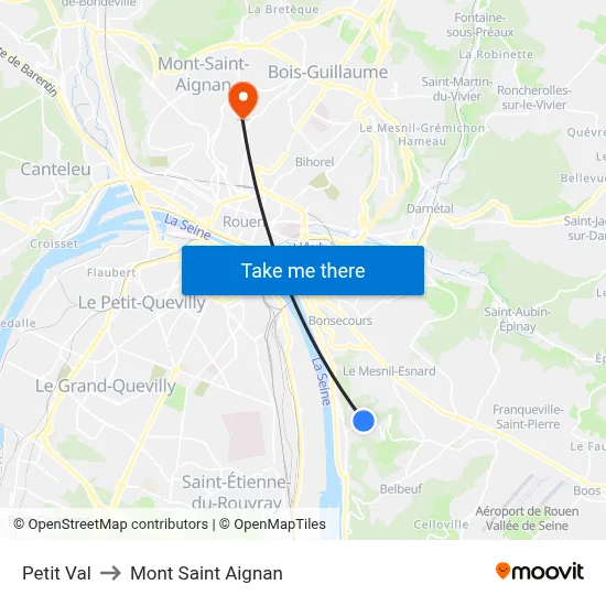 Petit Val to Mont Saint Aignan map