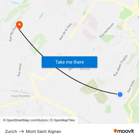 Zurich to Mont Saint Aignan map