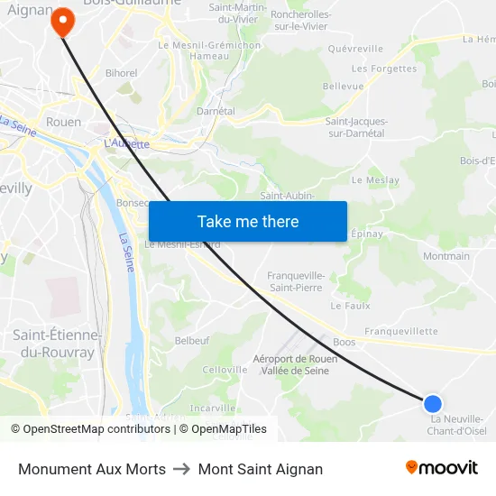 Monument Aux Morts to Mont Saint Aignan map