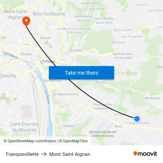 Franquevillette to Mont Saint Aignan map