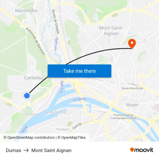 Dumas to Mont Saint Aignan map