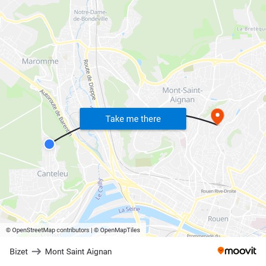 Bizet to Mont Saint Aignan map