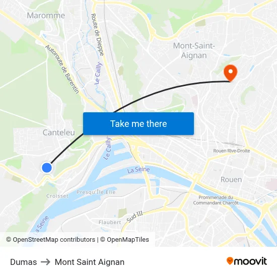 Dumas to Mont Saint Aignan map
