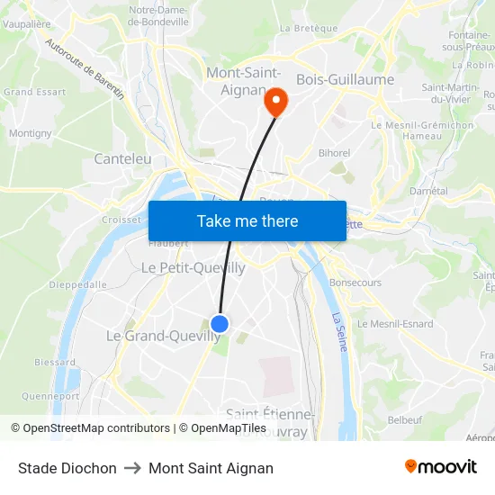 Stade Diochon to Mont Saint Aignan map