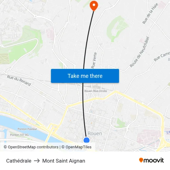 Cathédrale to Mont Saint Aignan map