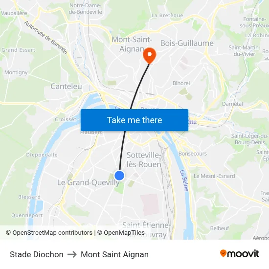 Stade Diochon to Mont Saint Aignan map