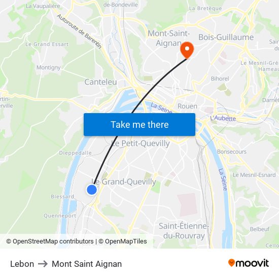 Lebon to Mont Saint Aignan map