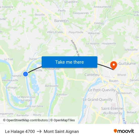 Le Halage 4700 to Mont Saint Aignan map