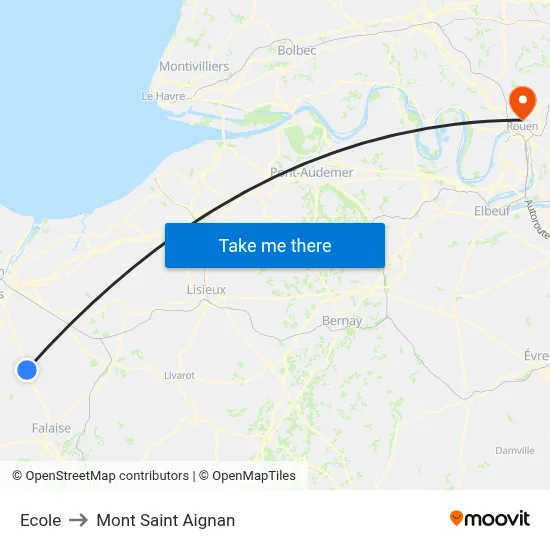 Ecole to Mont Saint Aignan map