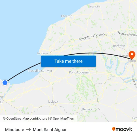 Minotaure to Mont Saint Aignan map