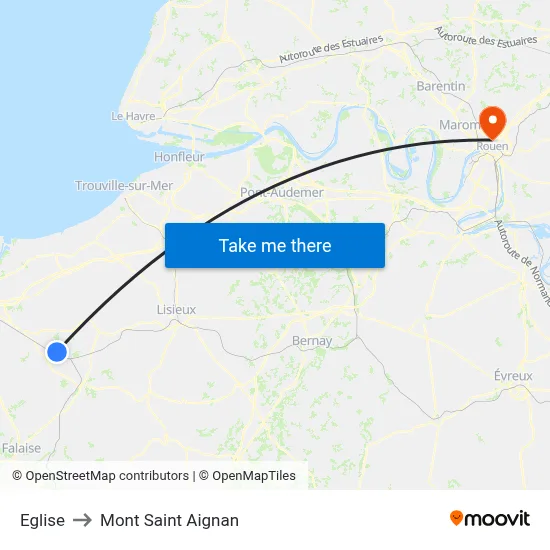 Eglise to Mont Saint Aignan map