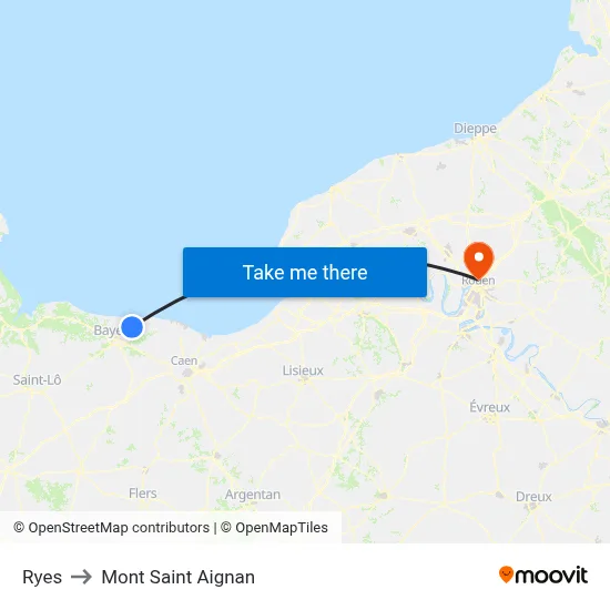 Ryes to Mont Saint Aignan map