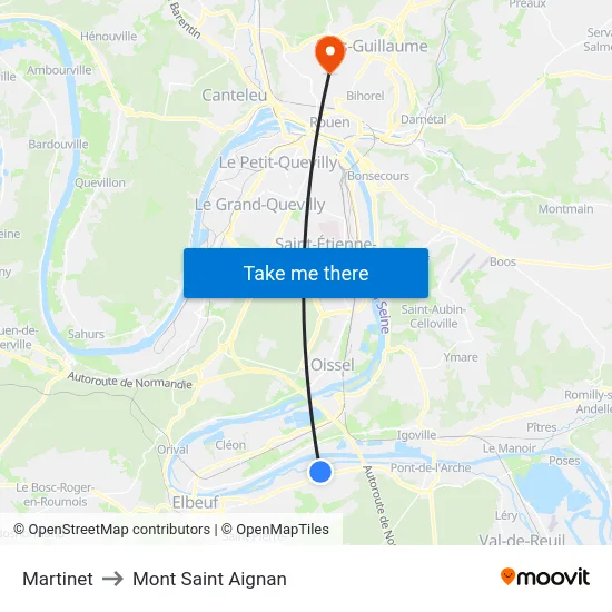 Martinet to Mont Saint Aignan map