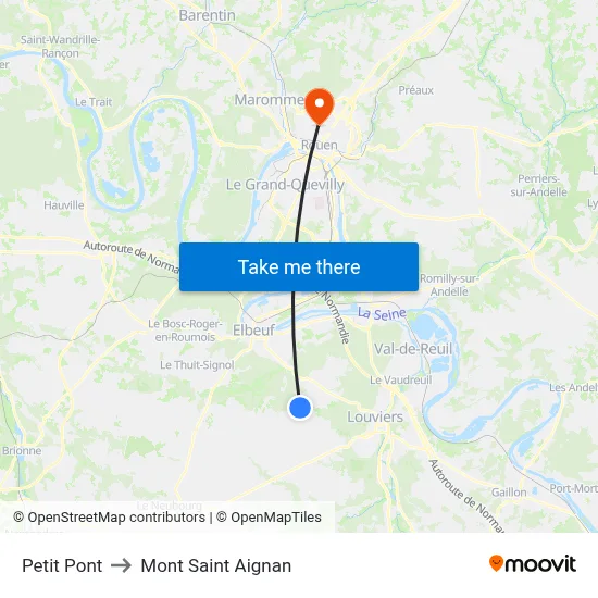 Petit Pont to Mont Saint Aignan map
