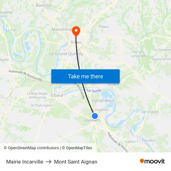 Mairie Incarville to Mont Saint Aignan map