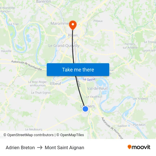 Adrien Breton to Mont Saint Aignan map