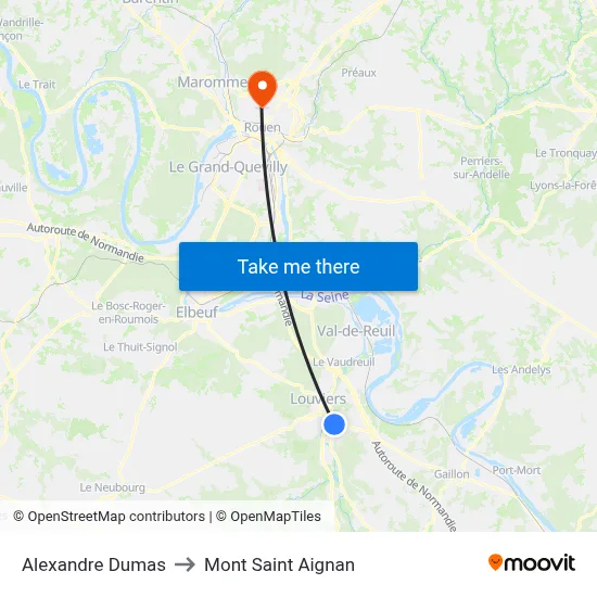 Alexandre Dumas to Mont Saint Aignan map