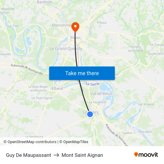 Guy De Maupassant to Mont Saint Aignan map
