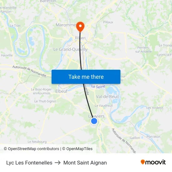 Lyc Les Fontenelles to Mont Saint Aignan map