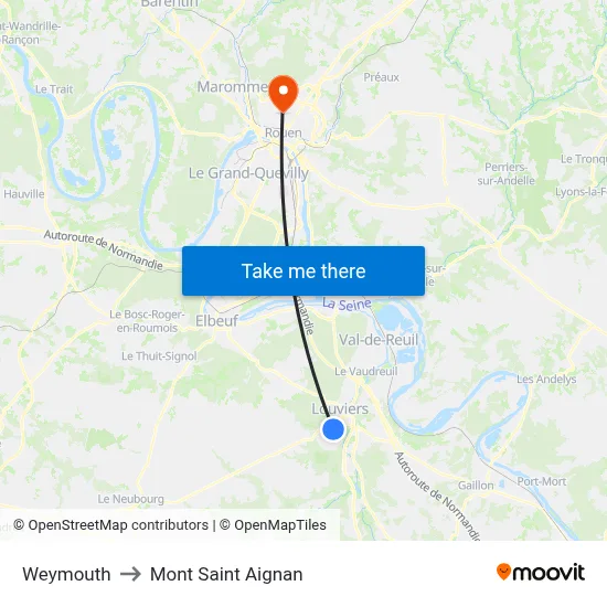 Weymouth to Mont Saint Aignan map