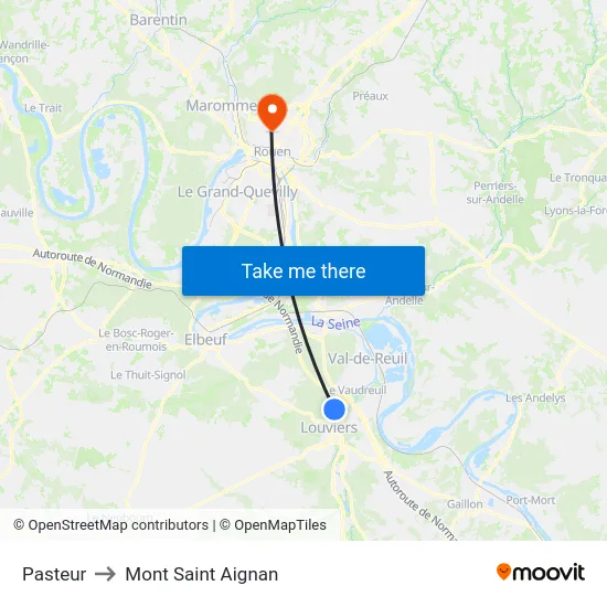 Pasteur to Mont Saint Aignan map