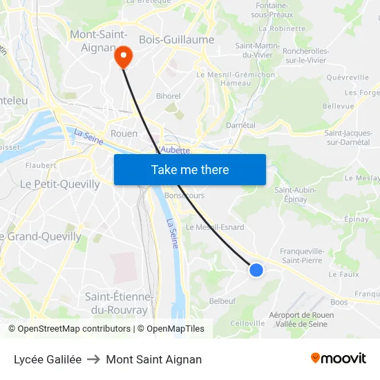 Lycée Galilée to Mont Saint Aignan map