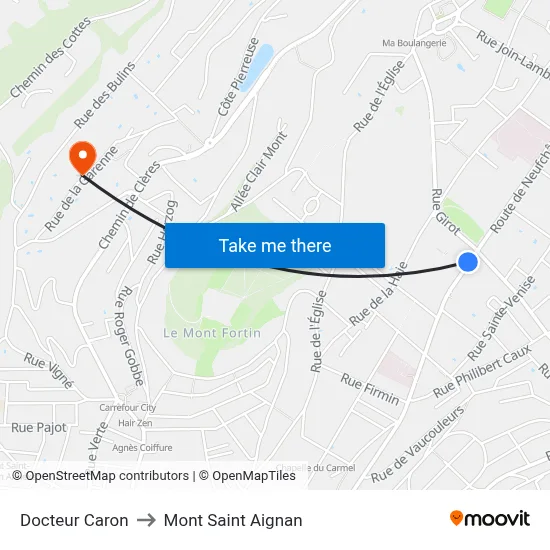Docteur Caron to Mont Saint Aignan map