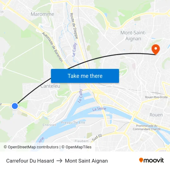 Carrefour Du Hasard to Mont Saint Aignan map