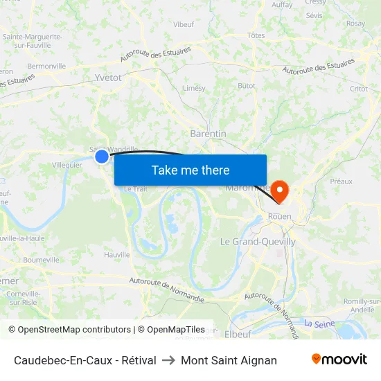 Caudebec-En-Caux - Rétival to Mont Saint Aignan map