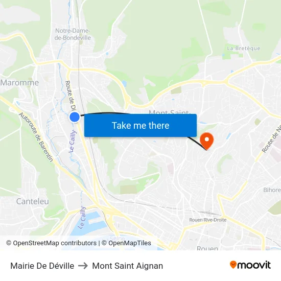 Mairie De Déville to Mont Saint Aignan map