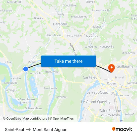 Saint-Paul to Mont Saint Aignan map